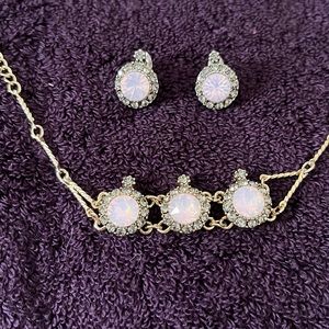 Silver Bracelet and Earrings with Light Pink Gems